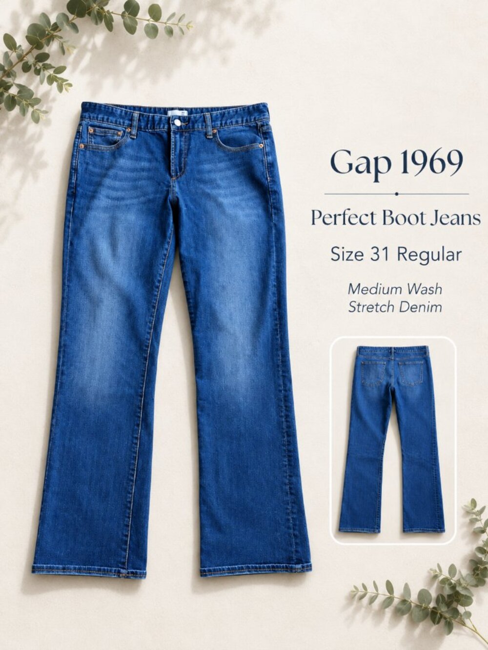 Gap 1969 Perfect Boot Jeans Size 31 Regular Medium Wash Stretch Denim
